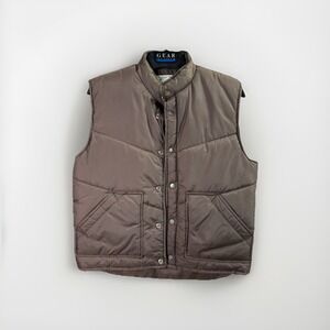 Vintage 80s Alpine‎ Patrol Puffer Vest Brown Nylon Insulated Snap Front Men's M